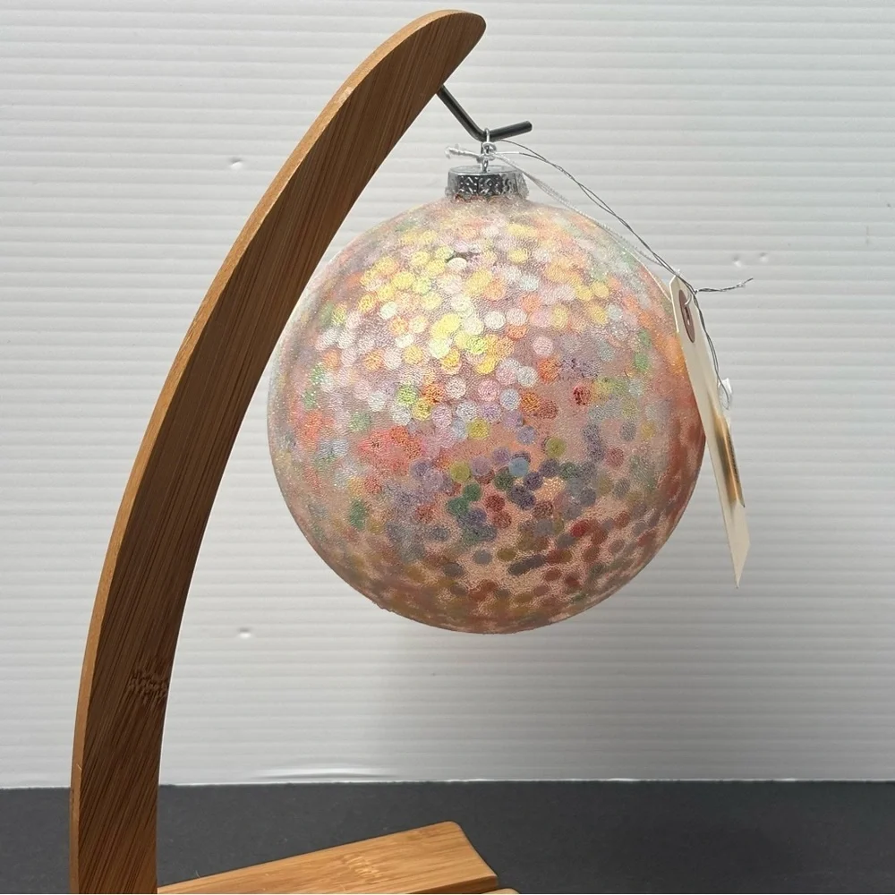 New Anthropologie Glass Frosted Sequin Filled Globe Ornament 5”